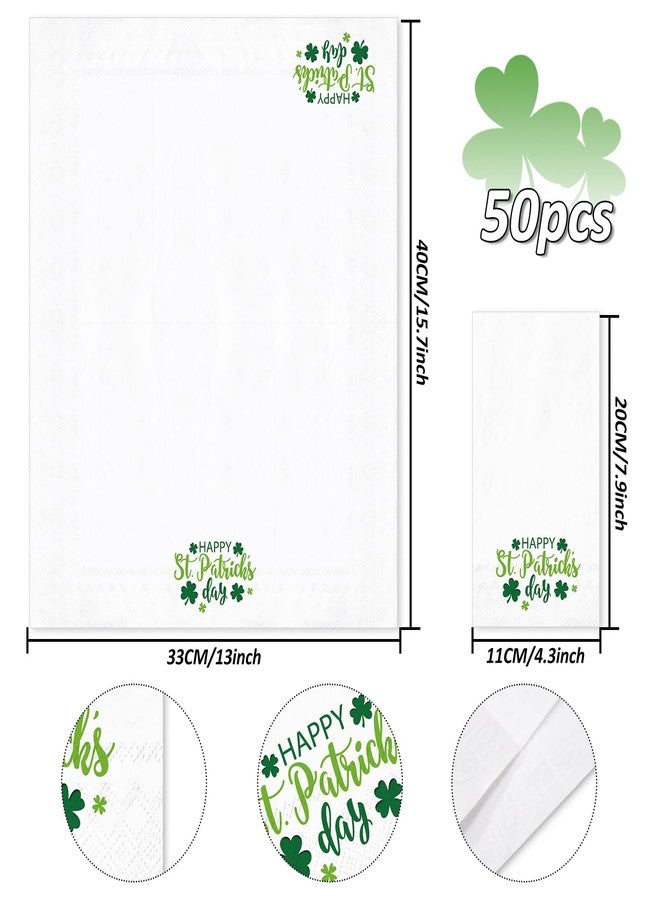 JarThenaAMCS مناديل ضيوف JarThenaAMCS، 50 قطعة، ورق أبيض، مناشف يد خضراء بنقشة نبات البرسيم، مناديل عشاء للاستخدام مرة واحدة بنقشة البرسيم المحظوظ، مثالية لحفلات الأعياد الأيرلندية. - Image 2